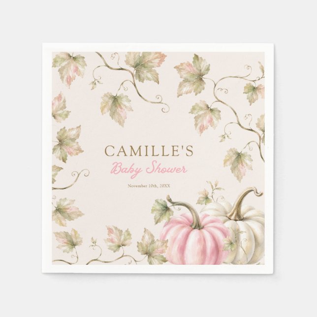 Serviette En Papier Fête de Bébé Fille Citrouille d'Automne (Devant)