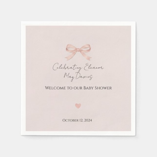Serviette En Papier Fête de Bébé Fille Coquette Ruban Rose (Devant)