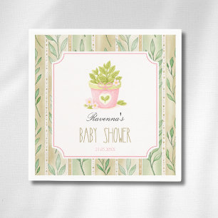 Serviette En Papier Fête de Bébé Fille Rayée avec Feuilles de Sauge Ma