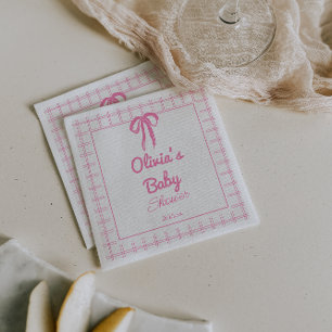 Serviette En Papier Fête de Bébé Fille Ruban Gingham Rose Dessiné à la