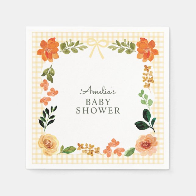 Serviette En Papier Fête de bébé Fleur de Souci Gingham 016 (Devant)