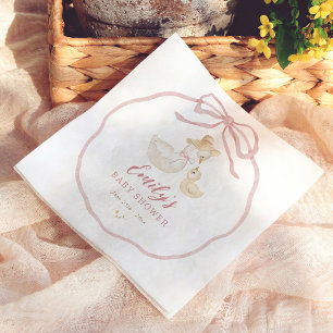 Serviette En Papier Fête de Bébé Fleur Sauvage Ruban Rose Oie Ridicule
