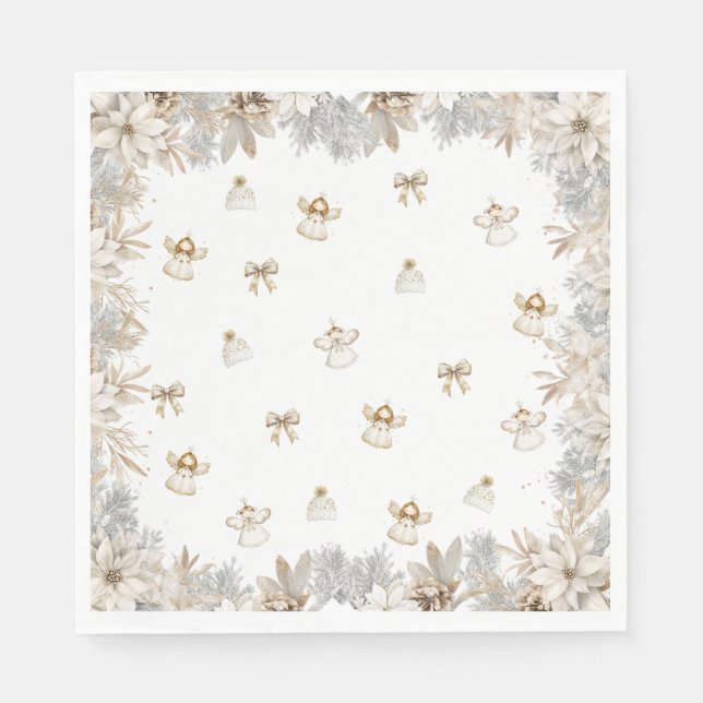 Serviette En Papier Fête de bébé Fleurs d'Anges d'Hiver  (Devant)
