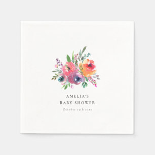 Serviette En Papier Fête de bébé florale aquarelle colorée personnalis