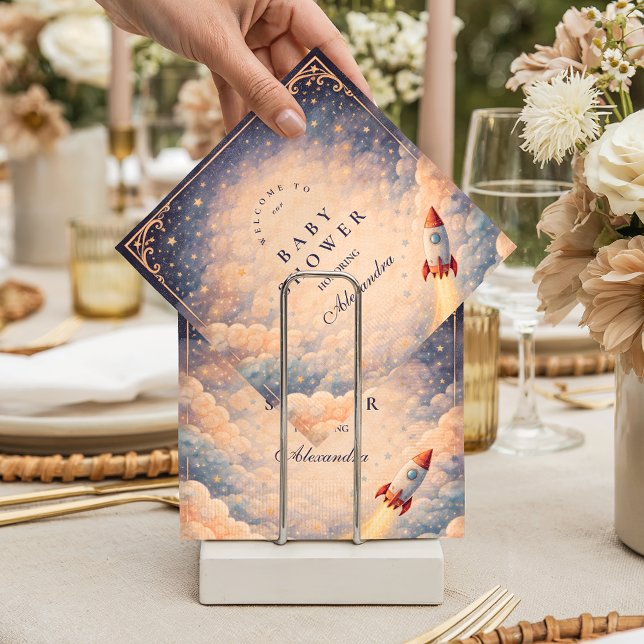 Serviette En Papier Fête de Bébé Fusée dans l'Espace Neutre (Créateur téléchargé)