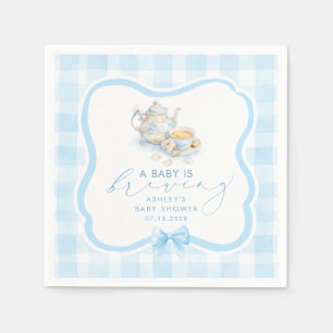 Serviette En Papier Fête de bébé garçon au thé à carreaux bleus