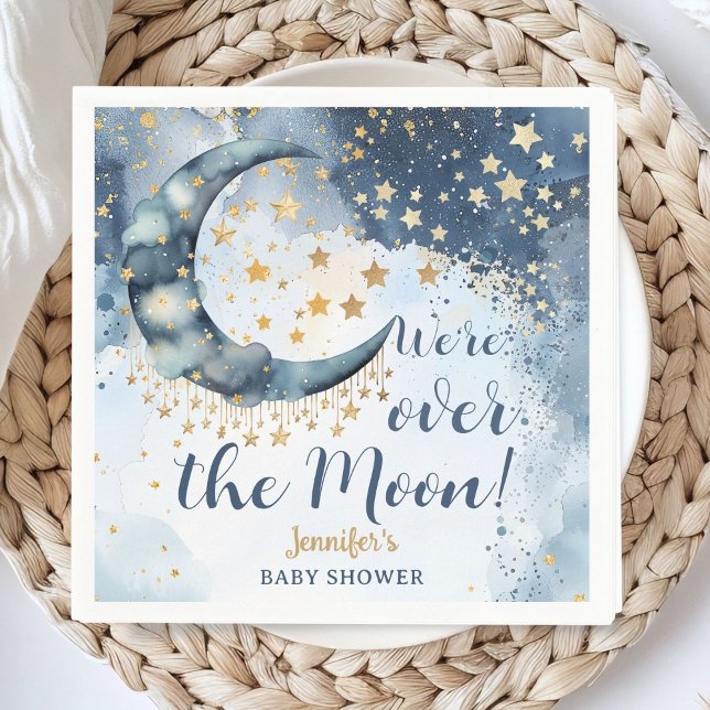 Serviette En Papier Fête de Bébé Garçon Bleu Clair Étoiles Scintillant (Créateur téléchargé)