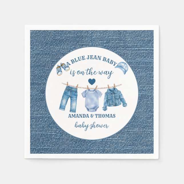 Serviette En Papier Fête de bébé garçon en bleu jeans  (Devant)