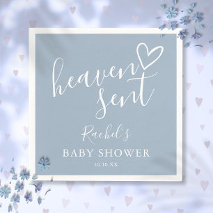 Serviette En Papier Fête de bébé garçon Heaven Sent Script Dusty Blue