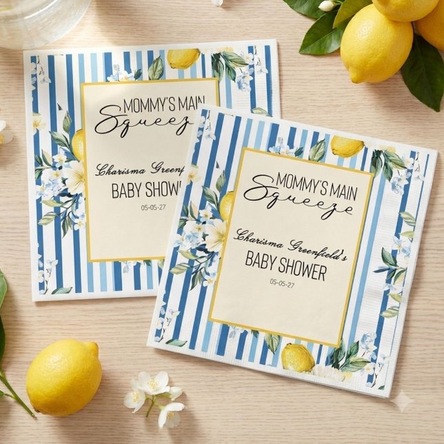 Serviette En Papier Fête de Bébé Garçon Lemon Blue de Mommy's Main Squ (Créateur téléchargé)