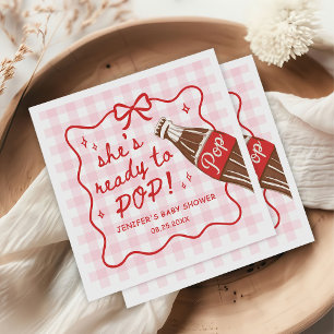 Serviette En Papier Fête de bébé Gingham rose Elle est prête à éclater