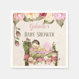 Serviette En Papier Fête de Bébé Jardin Lit Roses Fille Rose Ivoire