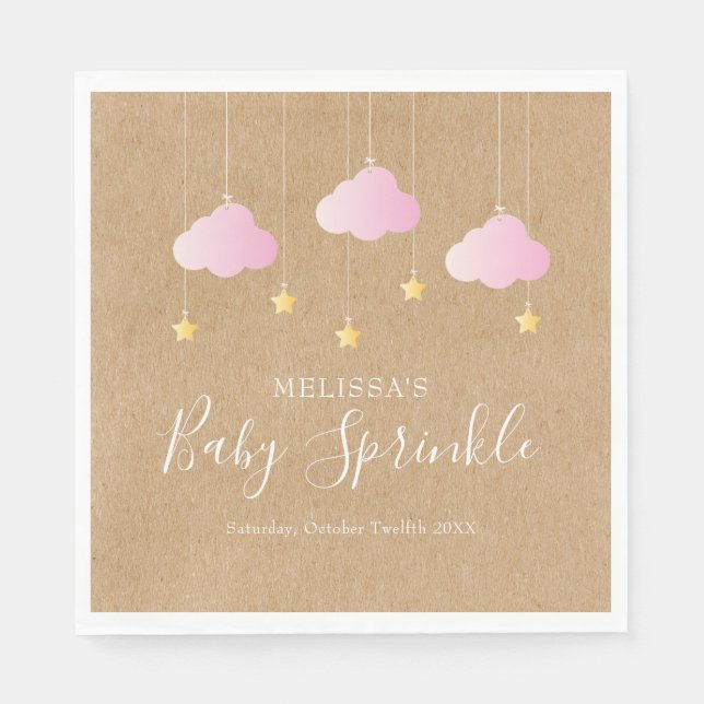 Serviette En Papier Fête de bébé kraft rustique pailletée rose (Devant)