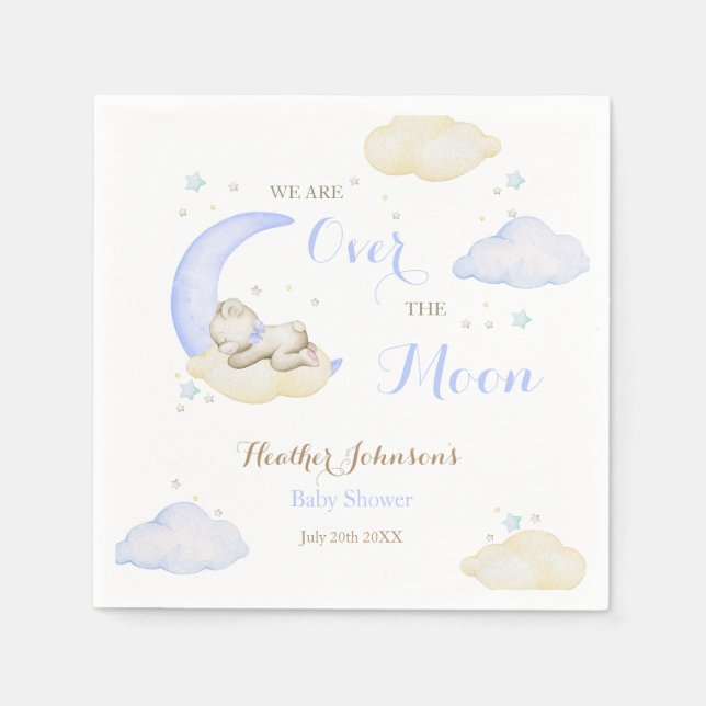 Serviette En Papier Fête de Bébé Ours Au-Dessus de la Lune (Devant)