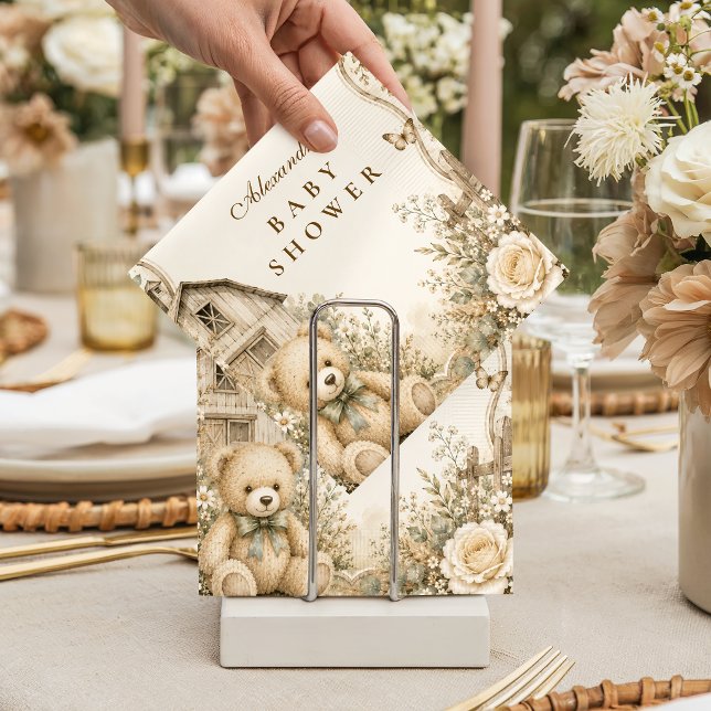 Serviette En Papier Fête de Bébé Ourson Rustique Intemporel (Créateur téléchargé)