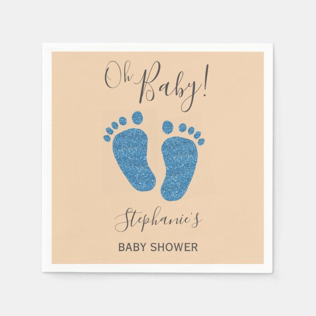 Serviette En Papier Fête de bébé pieds bébé pailletés bleus  (Devant)