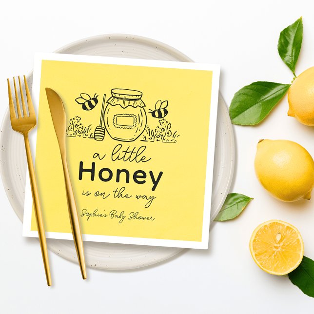 Serviette En Papier Fête de bébé pot de miel dessiné à la main abeille (Créateur téléchargé)