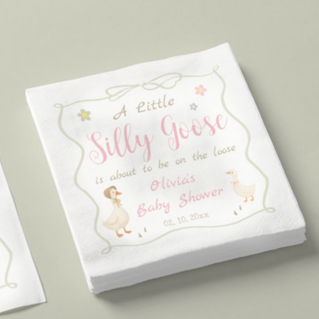 Serviette En Papier Fête de bébé Rose Un Petit Oie Idiote  (Créateur téléchargé)