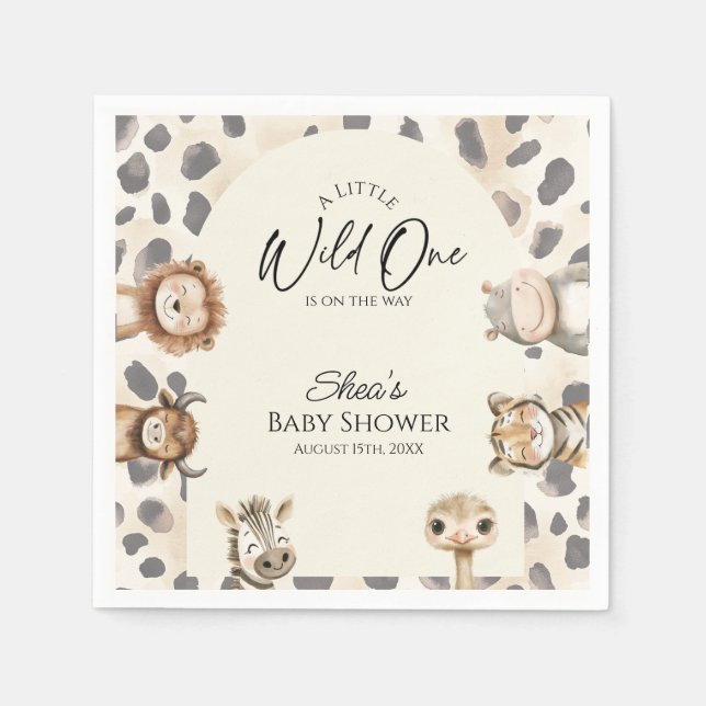 Serviette En Papier Fête de Bébé Safari Wild One  (Devant)