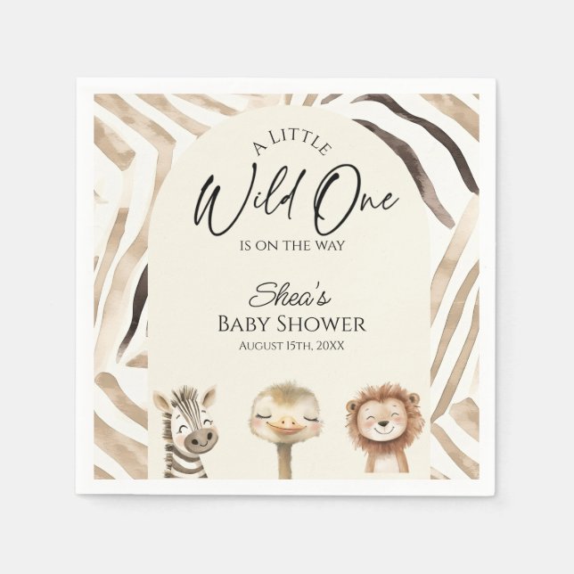 Serviette En Papier Fête de Bébé Safari Wild One  (Devant)