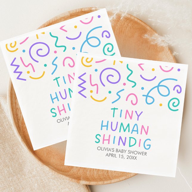 Serviette En Papier Fête de Bébé Tiny Human (Retro Tiny Human Shindig Baby Shower Napkin)