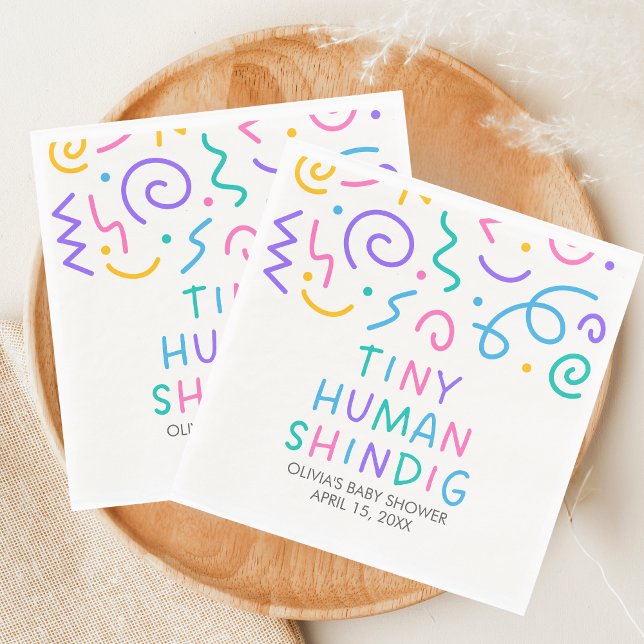 Serviette En Papier Fête de Bébé Tiny Human Shindig (Retro Tiny Human Shindig Baby Shower Napkin)