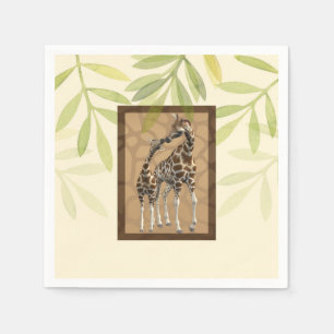 Serviette En Papier Fête de Bébé Zoo Girafes S'Embrassant Brun Doré