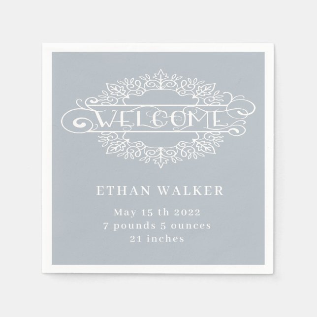 Serviette En Papier fête de bienvenue bébé garçon bleu monogramme (Devant)