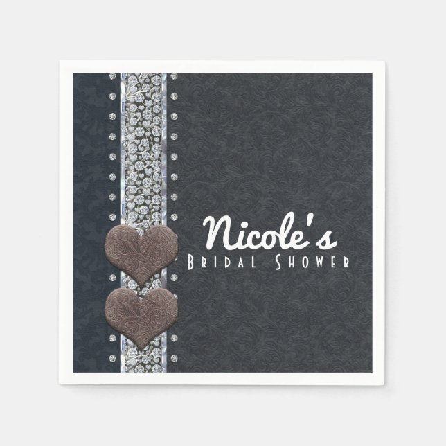 Serviette En Papier Fête de Bling en Diamants et Cuir Noir Glamour Occ (Devant)