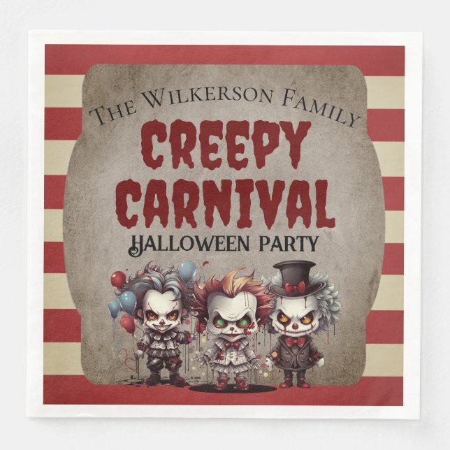 Serviette En Papier Fête de Carnaval d'Halloween Clowns Effrayants (Devant)