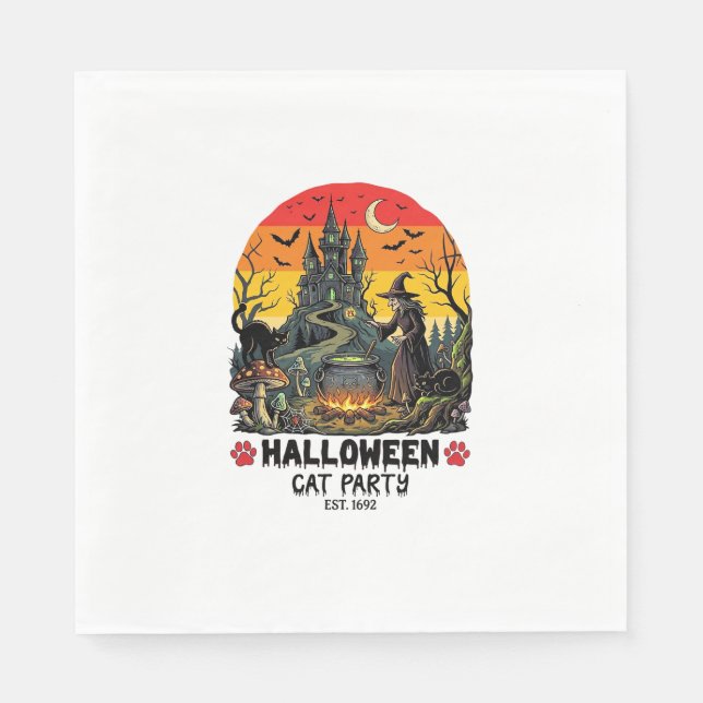 Serviette En Papier Fête de chat d'Halloween Sorcière Chaudron Chats n (Devant)