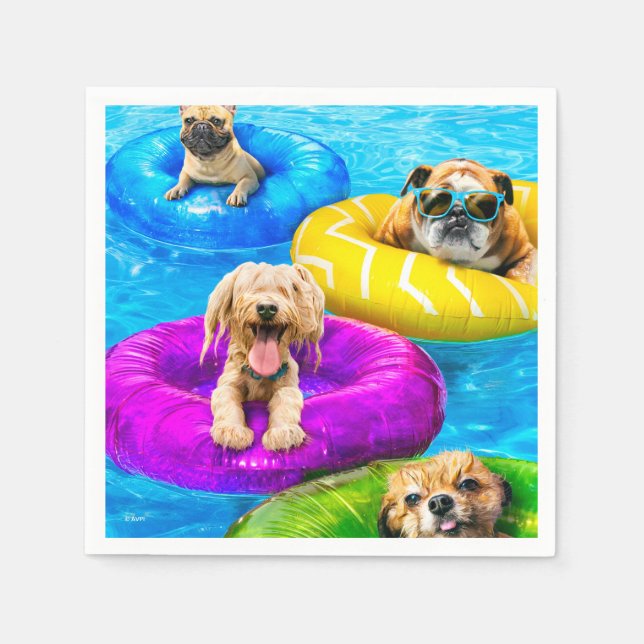 Serviette En Papier Fête de chien dans la piscine (Devant)
