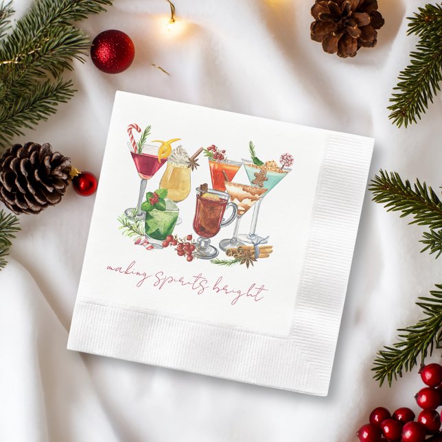 Serviette En Papier Fête de Cocktail de Noël avec des esprits brillant (Créateur téléchargé)