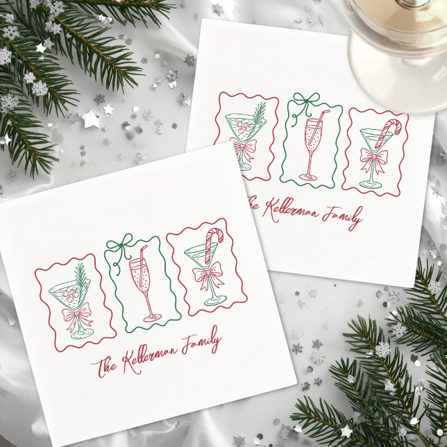 Serviette En Papier Fête de Cocktail de Noël Festive (Festive Christmas Cocktail Party Napkins)