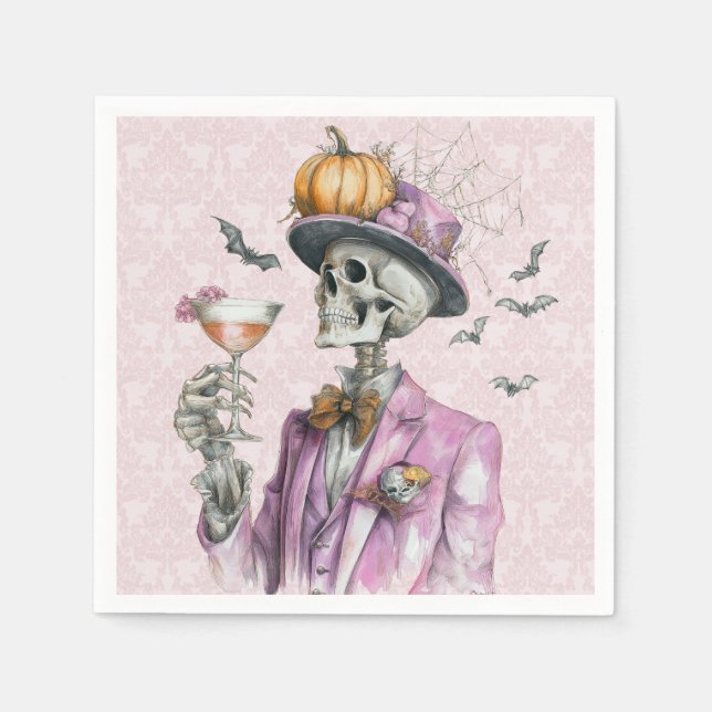 Serviette En Papier Fête de cocktails de squelettes gothiques Hallowee (Devant)