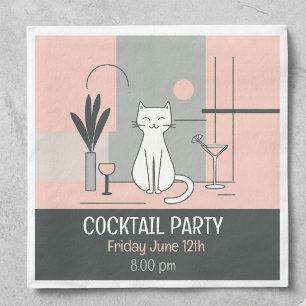 Serviette En Papier Fête de cocktails rétro de chats de style Mid Cent