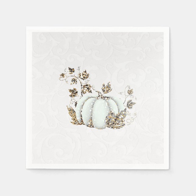 Serviette En Papier Fête de conte de fées citrouille blanche dorée de  (Devant)