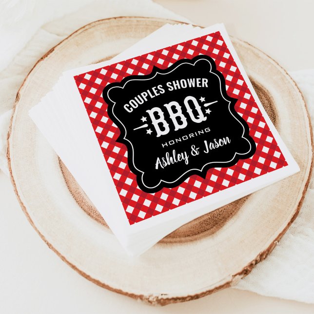 Serviette En Papier Fête de couples BBQ Gingham Rouge Rustique (Créateur téléchargé)