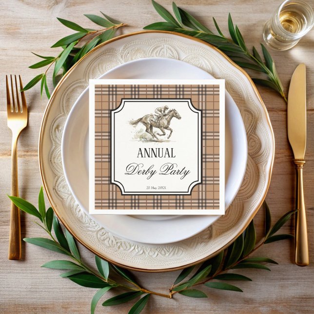 Serviette En Papier Fête de courses de chevaux de Derby élégant gingha (Derby horse racing party elegant gingham personalized napkins equestrian party supplies)