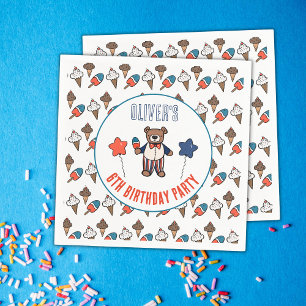 Serviette En Papier Fête de crème glacée rouge blanc et bleu Anniversa