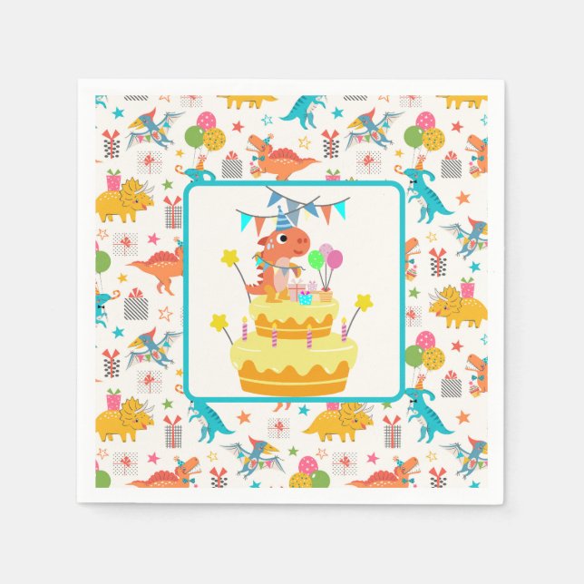 Serviette En Papier Fête de dinosaures  (Devant)