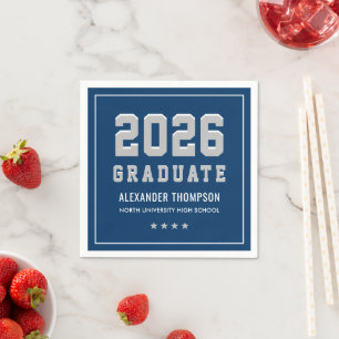 Serviette En Papier Fête de diplômé Varsity Silver Navy 2026