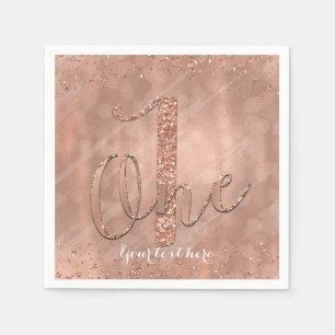 Serviette En Papier Fête de Faux Rose Gold Pailleté pour 1er Anniversa