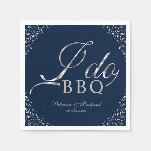 Serviette En Papier Fête de fiançailles BBQ Navy Confetti Argent (Devant)