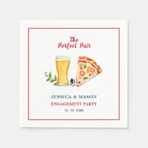 Serviette En Papier Fête de fiançailles bière et pizza, le duo parfait
