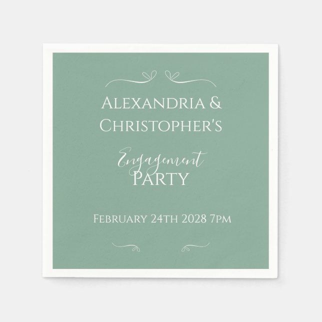 Serviette En Papier Fête de Fiançailles Chic Vert Sauge Script (Devant)