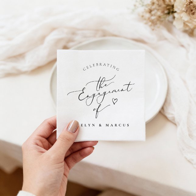 Serviette En Papier Fête de Fiançailles Écriture Calligraphique Élégan (Créateur téléchargé)