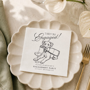 Serviette En Papier Fête de fiançailles élégante au Labrador dessiné à