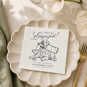 Serviette En Papier Fête de fiançailles élégante avec croquis de Golde