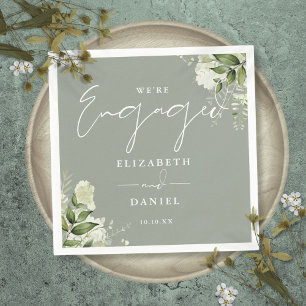 Serviette En Papier Fête de fiançailles Floral Greenery Vert Sauge